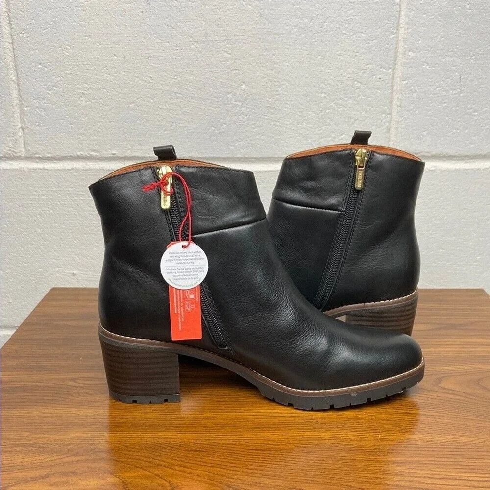NIB Pikolinos LLANES Leather‎ Ankle Booties EU40/US 9-9.5 Black W7H-8578